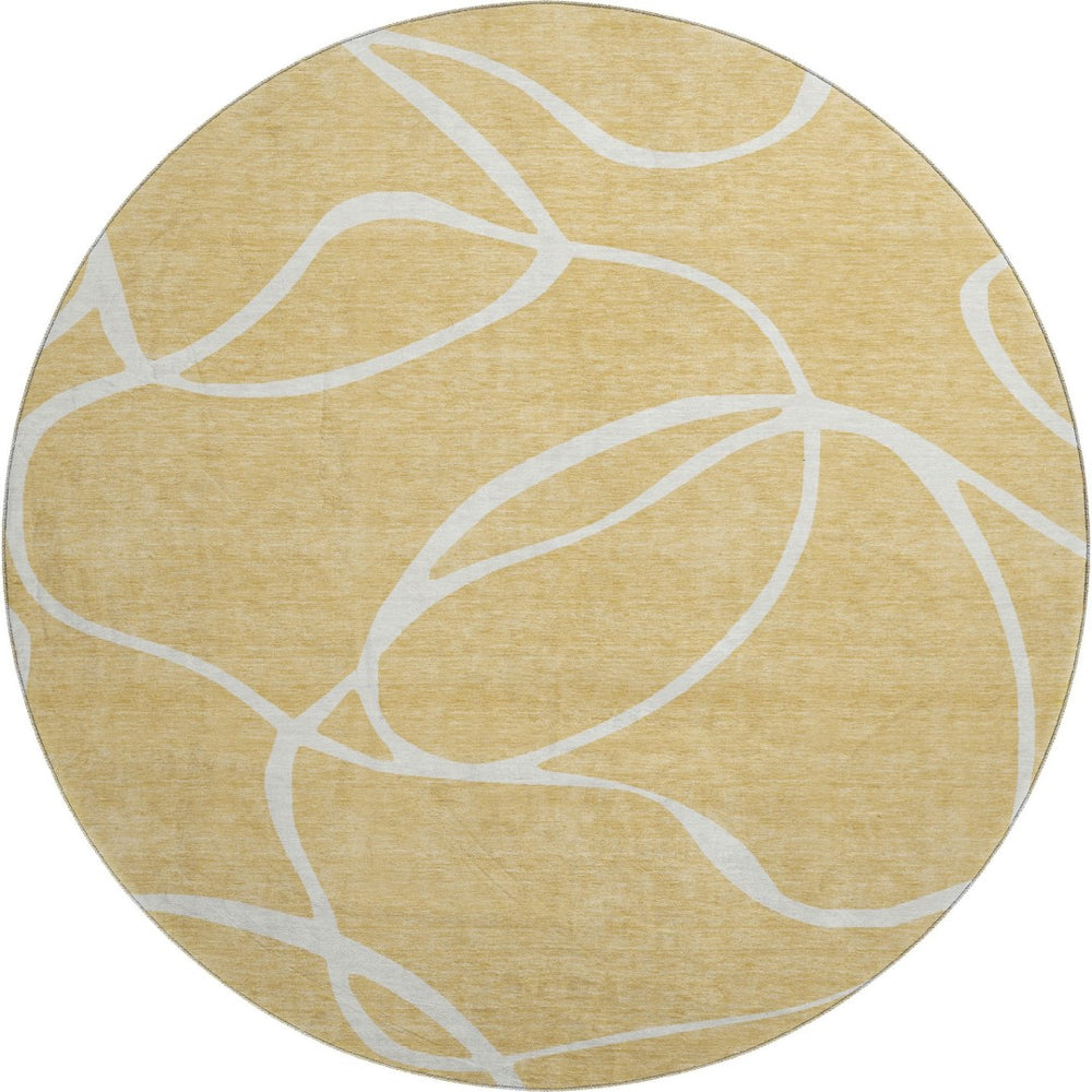 HomeRoots 8' Gold and Ivory Abstract Washable Round Rug – Stylish, Durable, UV-Protected, Family-Friendly Design 678637