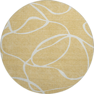 HomeRoots 8' Gold and Ivory Abstract Washable Round Rug – Stylish, Durable, UV-Protected, Family-Friendly Design 678637