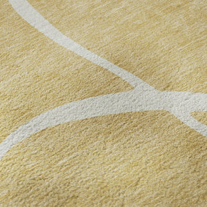 HomeRoots 8' Gold and Ivory Abstract Washable Round Rug – Stylish, Durable, UV-Protected, Family-Friendly Design 678637