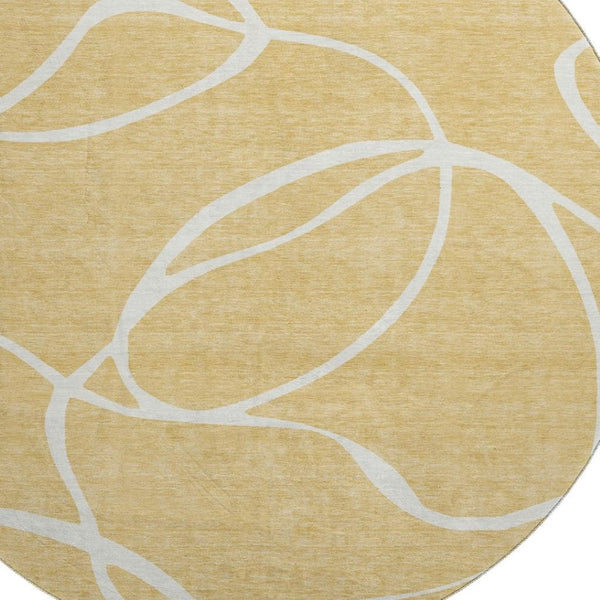 HomeRoots 8' Gold and Ivory Abstract Washable Round Rug – Stylish, Durable, UV-Protected, Family-Friendly Design 678637