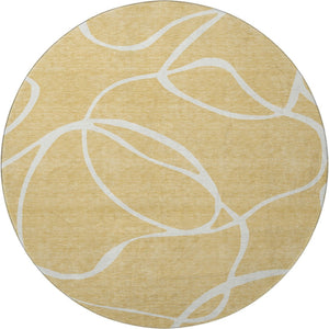 HomeRoots 8' Gold and Ivory Abstract Washable Round Rug – Stylish, Durable, UV-Protected, Family-Friendly Design 678637