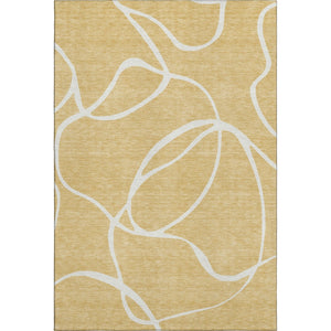 HomeRoots 8' X 10' Gold And Ivory Abstract Area Rug - Washable, UV-Protected, Durable for High-Traffic Homes 678638