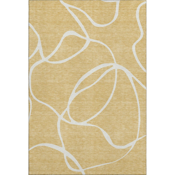 HomeRoots 8' X 10' Gold And Ivory Abstract Area Rug - Washable, UV-Protected, Durable for High-Traffic Homes 678638