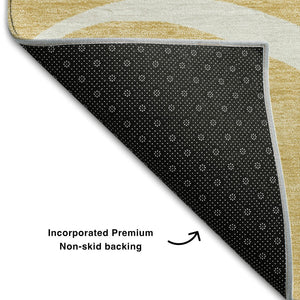 HomeRoots 8' X 10' Gold And Ivory Abstract Area Rug - Washable, UV-Protected, Durable for High-Traffic Homes 678638