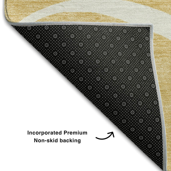 HomeRoots 8' X 10' Gold And Ivory Abstract Area Rug - Washable, UV-Protected, Durable for High-Traffic Homes 678638