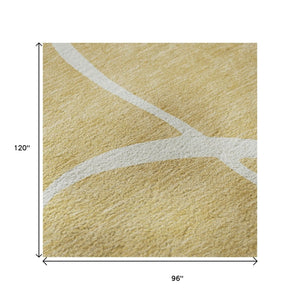 HomeRoots 8' X 10' Gold And Ivory Abstract Area Rug - Washable, UV-Protected, Durable for High-Traffic Homes 678638