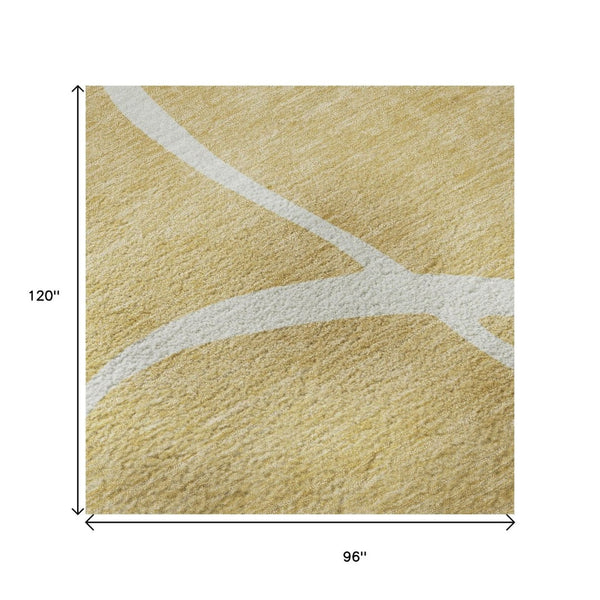 HomeRoots 8' X 10' Gold And Ivory Abstract Area Rug - Washable, UV-Protected, Durable for High-Traffic Homes 678638