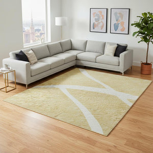 HomeRoots 9' X 12' Washable Gold and Ivory Abstract Area Rug - UV Protected, Stain-Resistant, Durable Design 678639