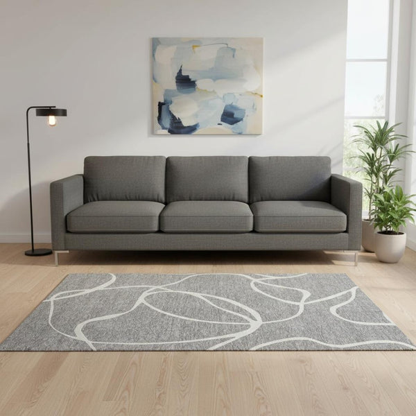 HomeRoots 5' X 8' Gray And Ivory Abstract Area Rug - Soft, Durable, UV Protected for Homes with Kids & Pets 678642