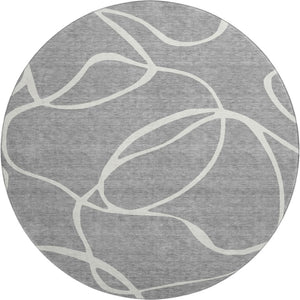 HomeRoots 8' Gray and Ivory Abstract Round Rug - Washable, UV Protected, Stain Resistant for Busy Homes 678643