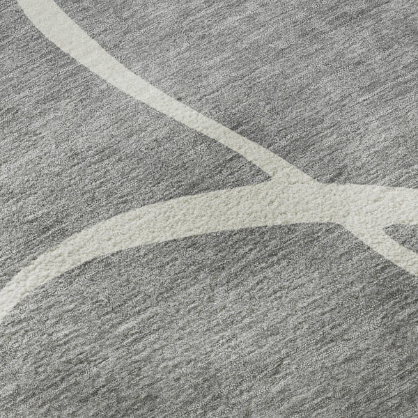 HomeRoots 8' Gray and Ivory Abstract Round Rug - Washable, UV Protected, Stain Resistant for Busy Homes 678643