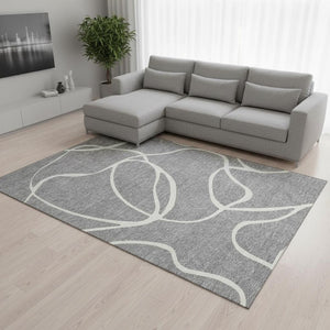HomeRoots 8' X 10' Gray and Ivory Washable Area Rug - Stylish, Durable, UV Protected for Modern Homes 678644