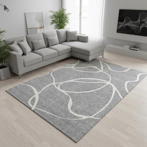 HomeRoots 9' X 12' Gray And Ivory Abstract Washable Area Rug – Stylish, Durable, UV Protected for Busy Homes! 678645