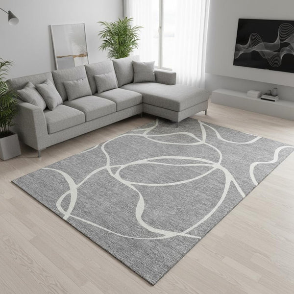 HomeRoots 9' X 12' Gray And Ivory Abstract Washable Area Rug – Stylish, Durable, UV Protected for Busy Homes! 678645