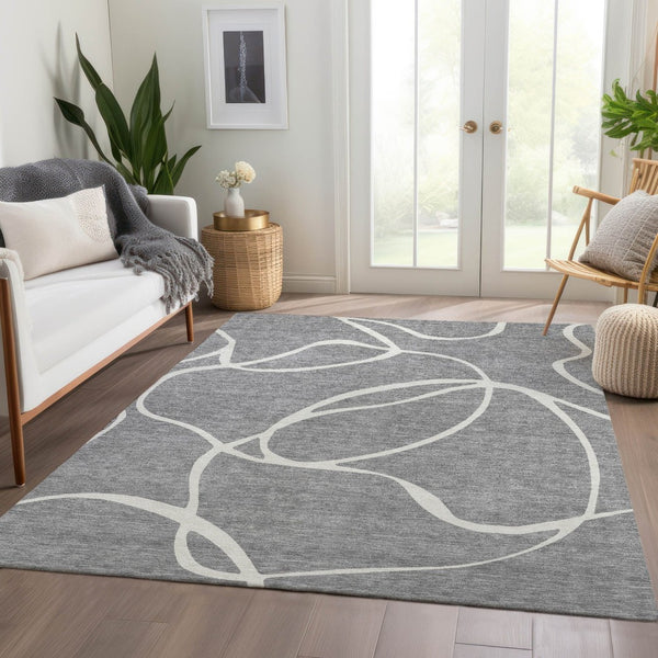 HomeRoots 9' X 12' Gray And Ivory Abstract Washable Area Rug – Stylish, Durable, UV Protected for Busy Homes! 678645