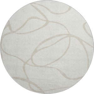 HomeRoots 8' Ivory and Beige Abstract Round Rug - Washable, UV Protected, Stain Resistant for High-Traffic Areas 678649