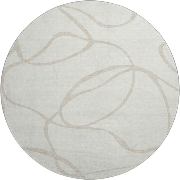 HomeRoots 8' Ivory and Beige Abstract Round Rug - Washable, UV Protected, Stain Resistant for High-Traffic Areas 678649