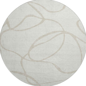 HomeRoots 8' Ivory and Beige Abstract Round Rug - Washable, UV Protected, Stain Resistant for High-Traffic Areas 678649