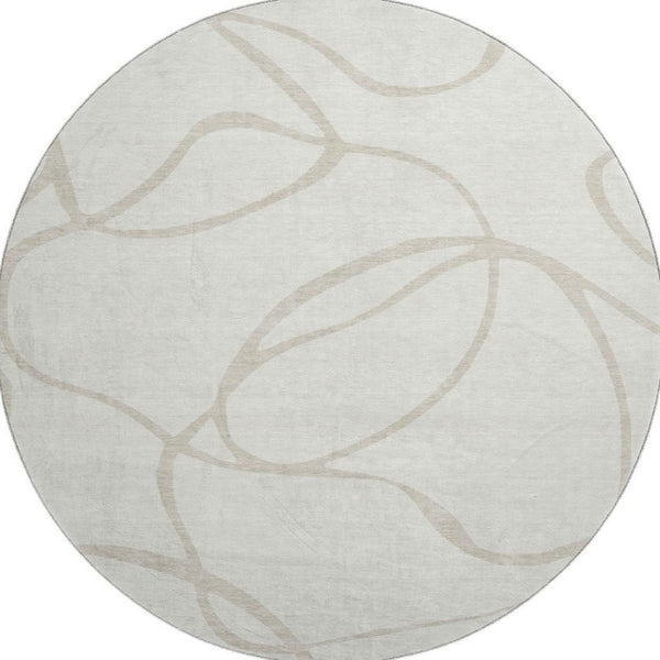 HomeRoots 8' Ivory and Beige Abstract Round Rug - Washable, UV Protected, Stain Resistant for High-Traffic Areas 678649