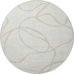 HomeRoots 8' Ivory and Beige Abstract Round Rug - Washable, UV Protected, Stain Resistant for High-Traffic Areas 678649