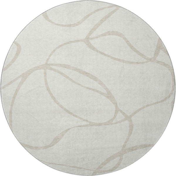 HomeRoots 8' Ivory and Beige Abstract Round Rug - Washable, UV Protected, Stain Resistant for High-Traffic Areas 678649