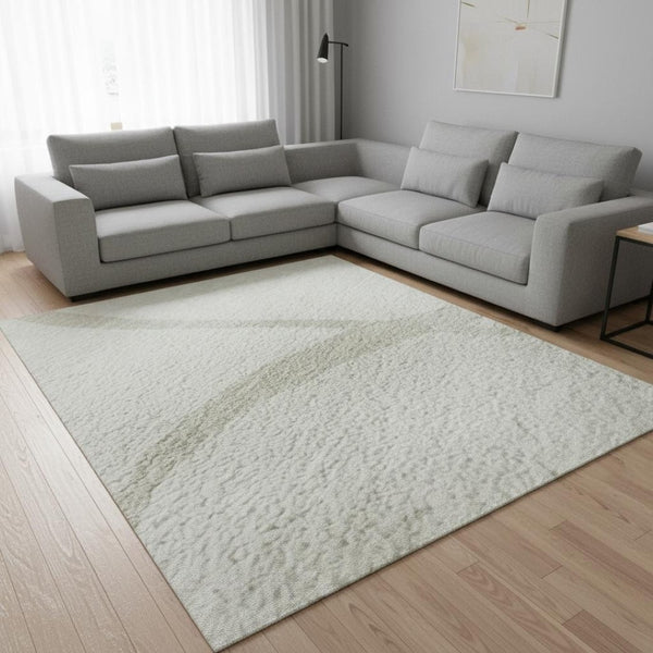 HomeRoots 8' X 10' Ivory And Beige Abstract Area Rug - Washable, UV Protected, Stylish for Modern Homes 678650