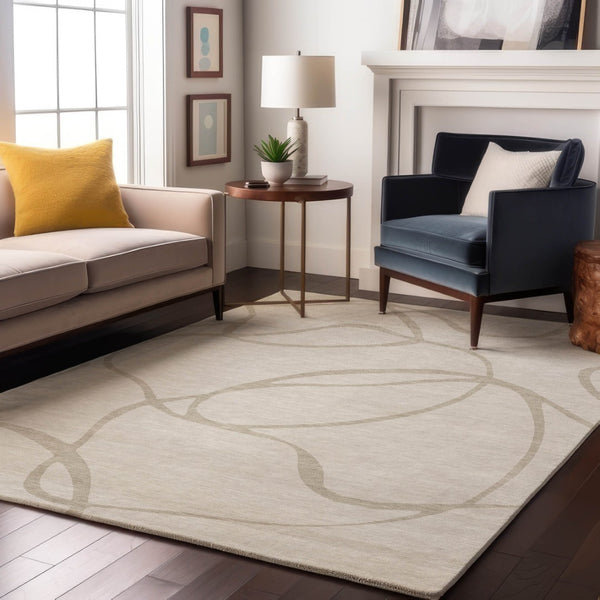 HomeRoots 8' X 10' Ivory And Beige Abstract Area Rug - Washable, UV Protected, Stylish for Modern Homes 678650