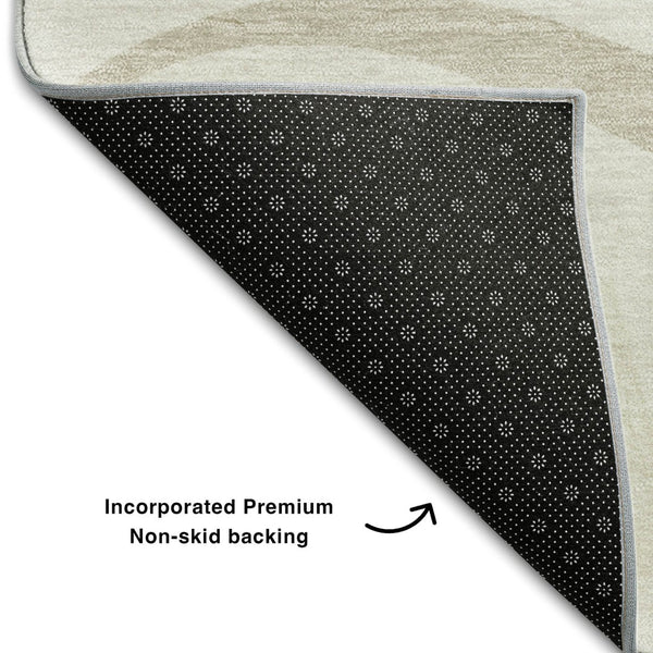 HomeRoots 8' X 10' Ivory And Beige Abstract Area Rug - Washable, UV Protected, Stylish for Modern Homes 678650