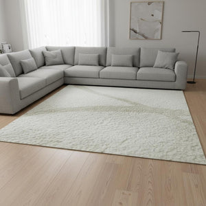 HomeRoots 9' X 12' Ivory and Beige Abstract Area Rug - Washable, UV Protected, Stain Resistant for Modern Homes 678651