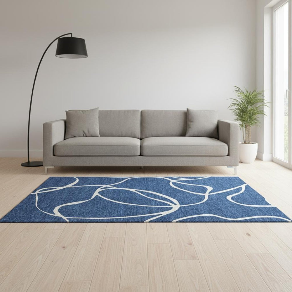 HomeRoots 5' X 8' Navy Blue & Ivory Abstract Area Rug – Stylish, Washable, Stain-Resistant with UV Protection! 678654