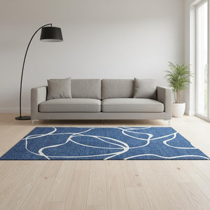 HomeRoots 5' X 8' Navy Blue & Ivory Abstract Area Rug – Stylish, Washable, Stain-Resistant with UV Protection! 678654