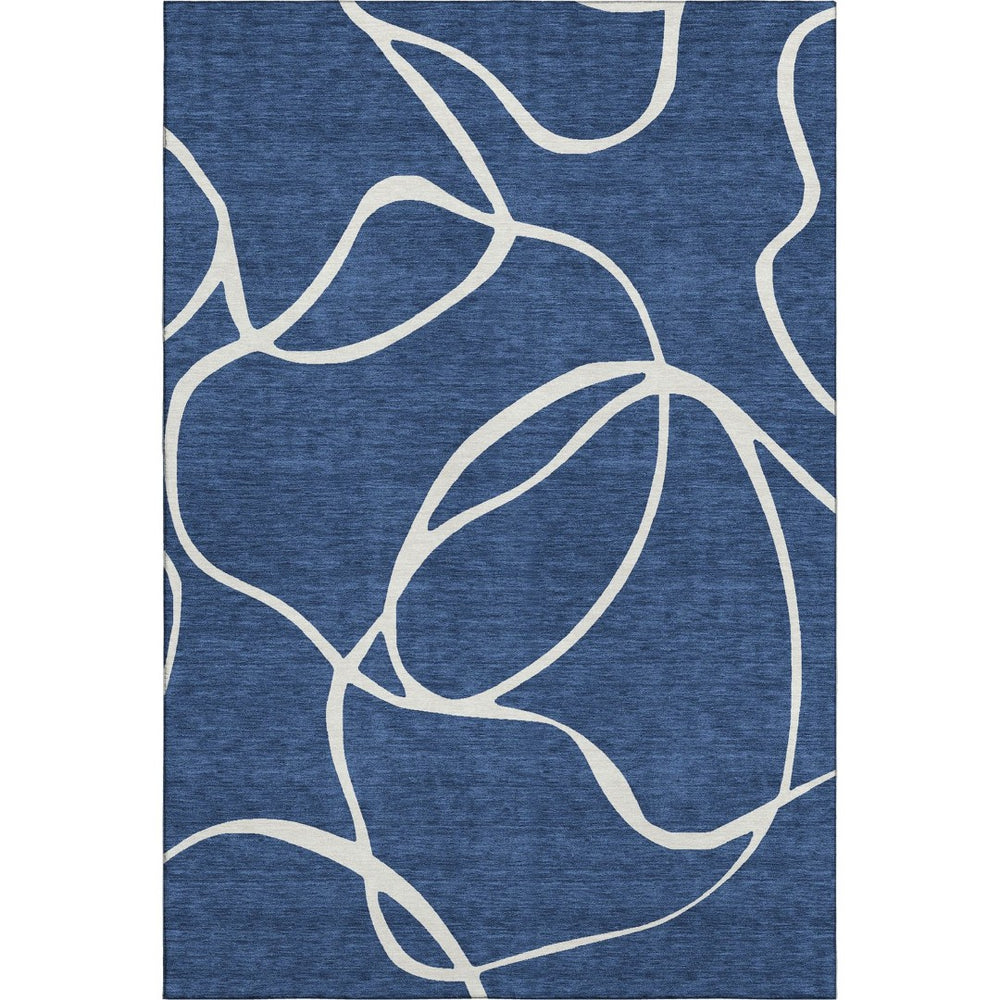 HomeRoots 5' X 8' Navy Blue & Ivory Abstract Area Rug – Stylish, Washable, Stain-Resistant with UV Protection! 678654