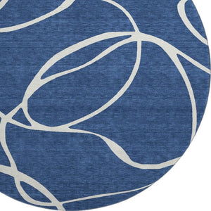 HomeRoots 8' Navy Blue & Ivory Abstract Washable Round Rug – Stain Resistant, UV Protected, Modern Style 678655