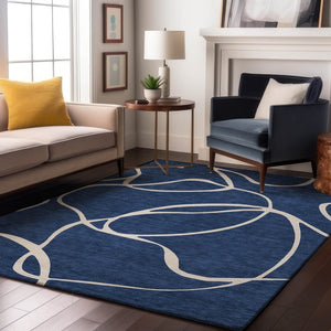 HomeRoots 9' X 12' Navy Blue & Ivory Abstract Area Rug – Stylish, Washable, UV Protected for Busy Homes 678657