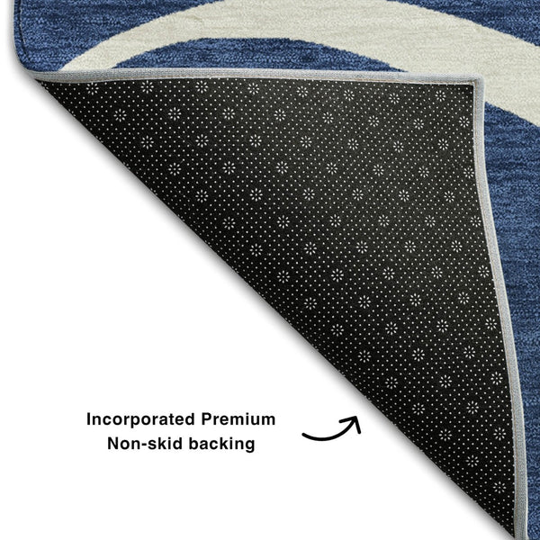 HomeRoots 9' X 12' Navy Blue & Ivory Abstract Area Rug – Stylish, Washable, UV Protected for Busy Homes 678657