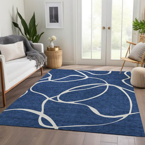 HomeRoots 9' X 12' Navy Blue & Ivory Abstract Area Rug – Stylish, Washable, UV Protected for Busy Homes 678657