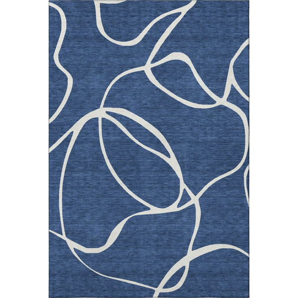 HomeRoots 9' X 12' Navy Blue & Ivory Abstract Area Rug – Stylish, Washable, UV Protected for Busy Homes 678657