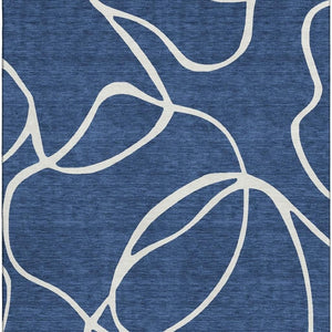 HomeRoots 10' X 14' Navy Blue & Ivory Abstract Area Rug - Washable, UV Protected, Perfect for Busy Homes! 678658