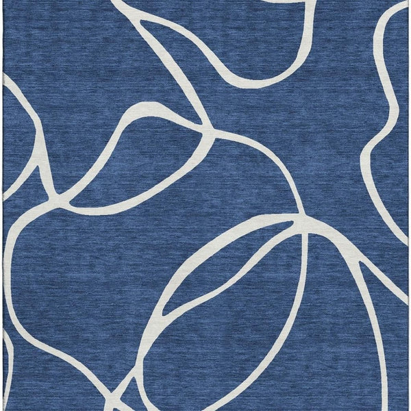 HomeRoots 10' X 14' Navy Blue & Ivory Abstract Area Rug - Washable, UV Protected, Perfect for Busy Homes! 678658