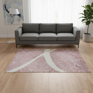 HomeRoots 5' Pink and Ivory Abstract Washable Area Rug with UV Protection - Soft, Stylish, and Durable Design 678660