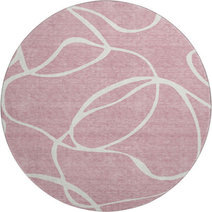 HomeRoots 8' Stylish Pink and Ivory Abstract Washable Round Rug with UV Protection for Modern Homes & Families 678661