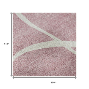 HomeRoots 9' X 12' Pink and Ivory Abstract Area Rug – Washable, UV-Protected, Stylish & Durable for Modern Homes 678663
