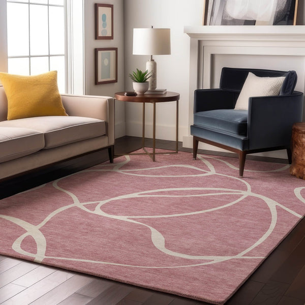 HomeRoots 10' X 14' Pink and Ivory Abstract Area Rug - Washable, UV Protected, Perfect for Modern Living Spaces! 678664