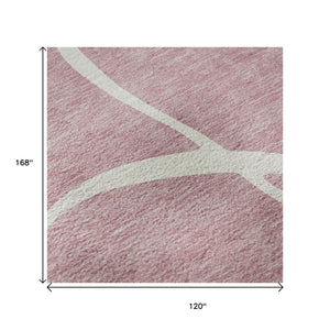 HomeRoots 10' X 14' Pink and Ivory Abstract Area Rug - Washable, UV Protected, Perfect for Modern Living Spaces! 678664
