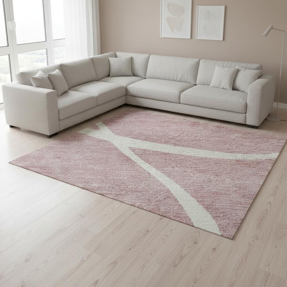 HomeRoots 10' X 14' Pink and Ivory Abstract Area Rug - Washable, UV Protected, Perfect for Modern Living Spaces! 678664