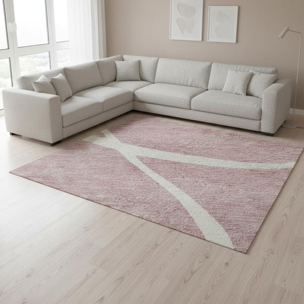 HomeRoots 10' X 14' Pink and Ivory Abstract Area Rug - Washable, UV Protected, Perfect for Modern Living Spaces! 678664