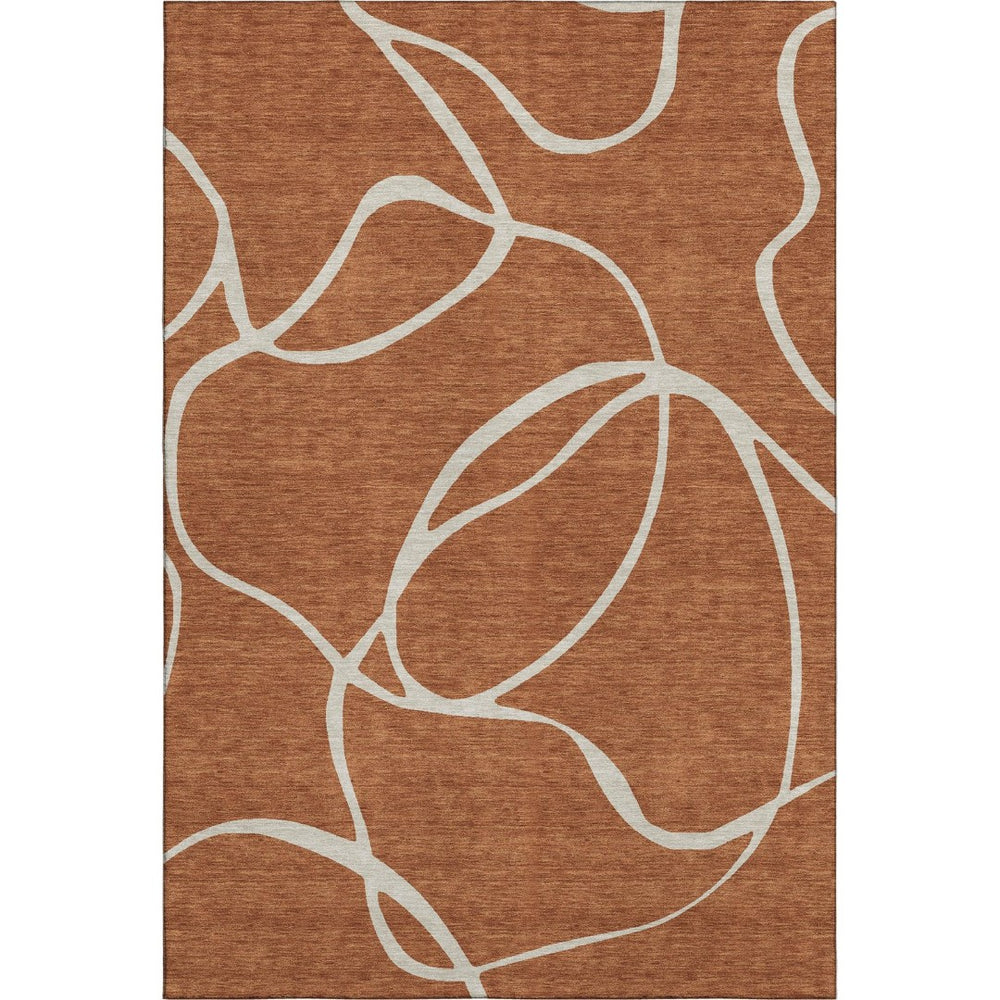 HomeRoots 5' X 8' Abstract Rust and Beige Area Rug – Washable, UV-Protected, Durable Design for Homes with Kids 678666