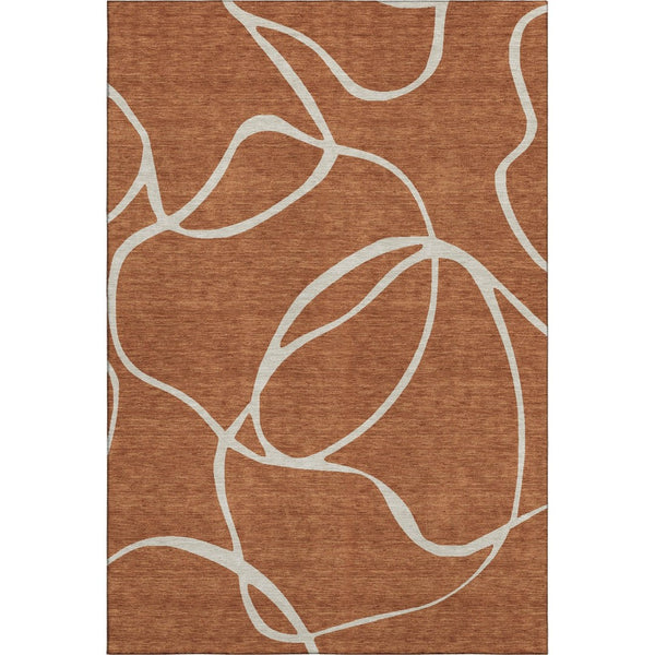 HomeRoots 5' X 8' Abstract Rust and Beige Area Rug – Washable, UV-Protected, Durable Design for Homes with Kids 678666