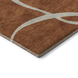 HomeRoots 8' Rust and Beige Abstract Round Rug - Washable, UV Protected, Durable for High-Traffic Areas! 678667