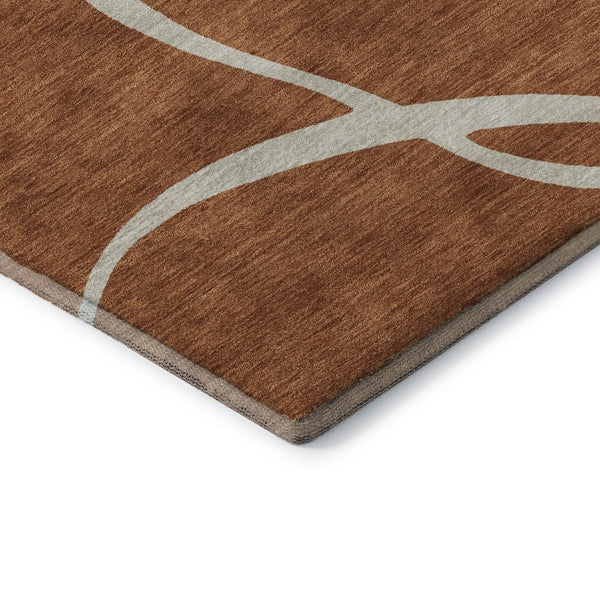 HomeRoots 8' Rust and Beige Abstract Round Rug - Washable, UV Protected, Durable for High-Traffic Areas! 678667